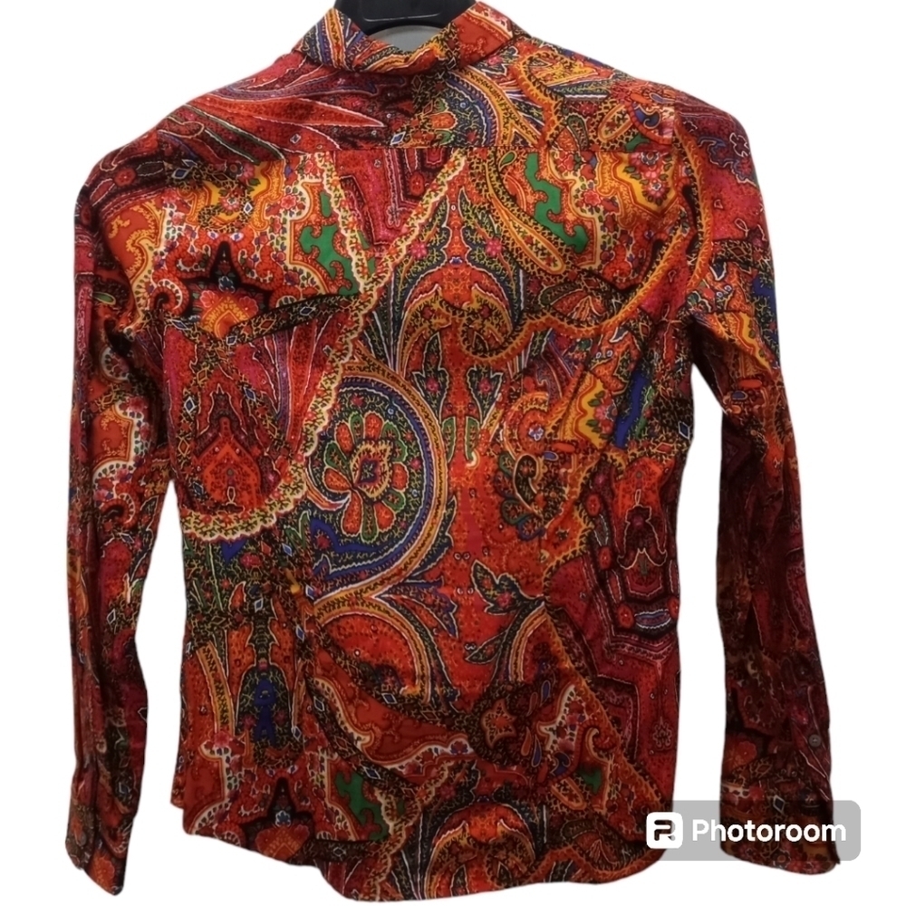 Lauren Ralph Lauren Button Down Baroque Print Blouse Size PS Petite - Picture 8 of 9